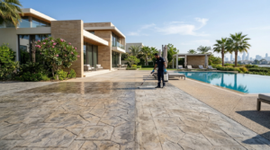 Decorative concrete maintenance Dubai on outdoor stamped concrete
